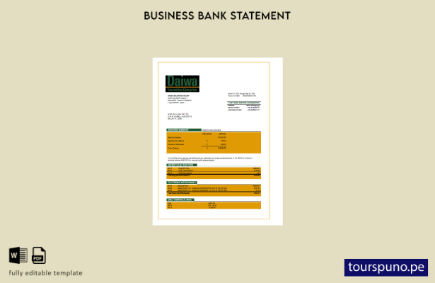 listo para imprimir Plantilla de extracto bancario comercial de Daiwa Securities